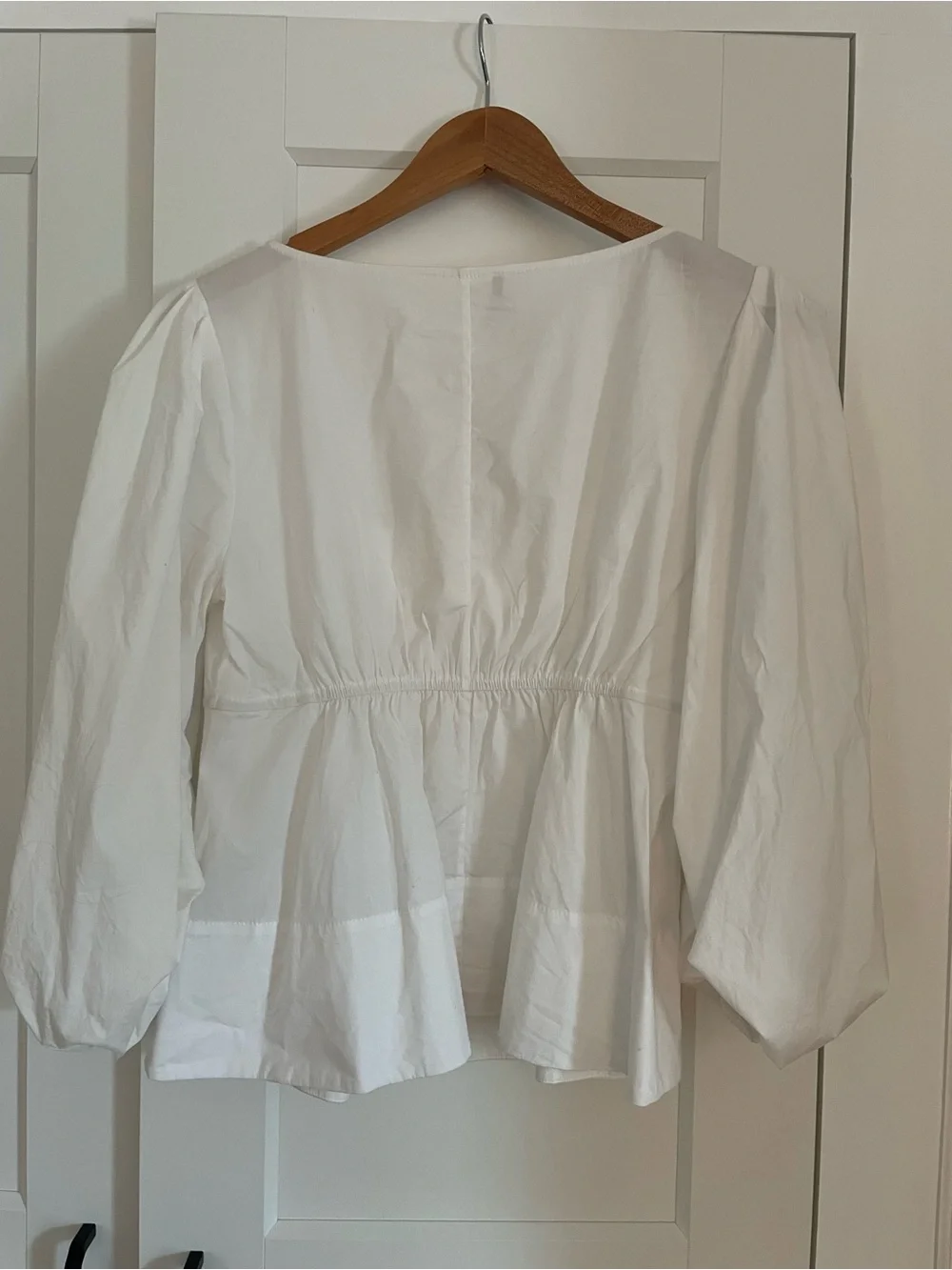 Staud White Peasant-Sleeve Square-Neck Blouse